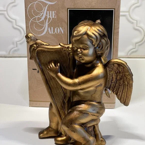 Vintage Cherub Angel Wall Art figurines resin gold with musical instruments - Picture 4 of 10